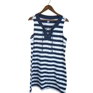 Tommy Bahama Striped Lace Up Dress Womens M Navy White Nautical Casual